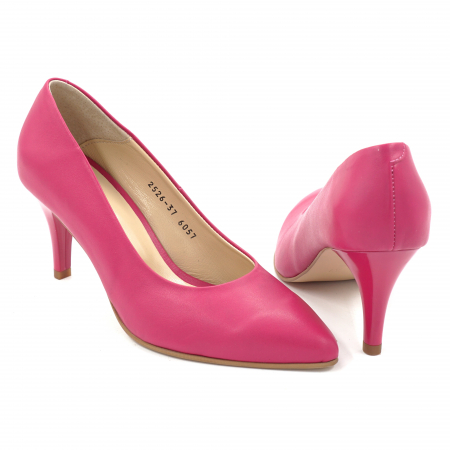 Pantofi dama din piele naturala fucsia cu varf ascutit stiletto si toc mic subtire 6 cm 6057-14-25 [4]
