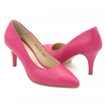 Pantofi dama din piele naturala fucsia cu varf ascutit stiletto si toc mic subtire 6 cm 6057-14-25 [3]