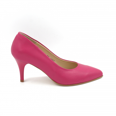 Pantofi dama - Pantofi dama din piele naturala fucsia cu varf ascutit stiletto si toc mic subtire 6 cm 6057-14-25
