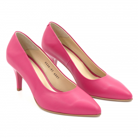 Pantofi dama din piele naturala fucsia cu varf ascutit stiletto si toc mic subtire 6 cm 6057-14-25 [2]