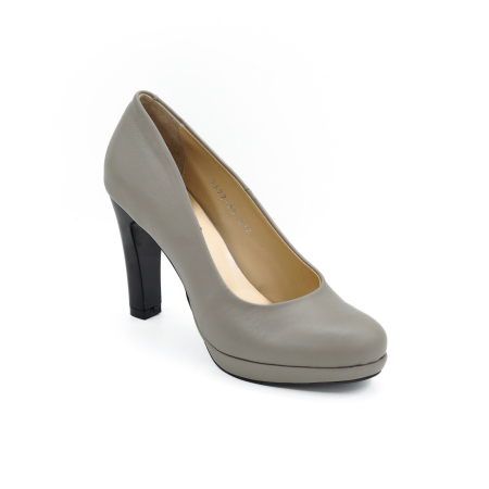 Pantofi dama din piele naturala gri cu varf rotund, platforma de 1 cm si  toc inalt gros 10 cm  0612-1-26 [1]