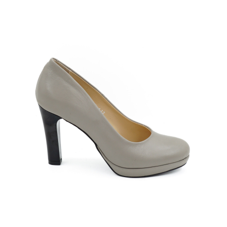 Pantofi elegant & office dama - Pantofi dama din piele naturala gri cu varf rotund, platforma de 1 cm si  toc inalt gros 10 cm  0612-1-26