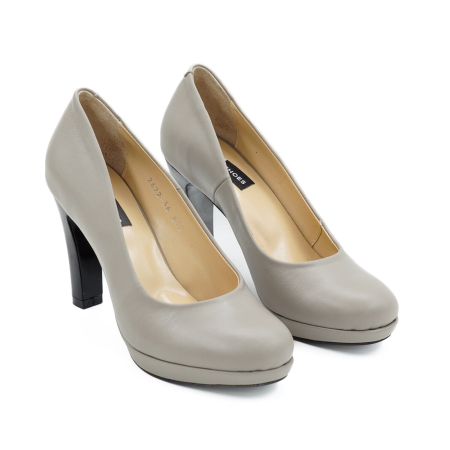 Pantofi dama din piele naturala gri cu varf rotund, platforma de 1 cm si  toc inalt gros 10 cm  0612-1-26 [2]