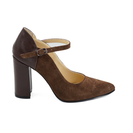 Pantofi dama - Pantofi dama din piele naturala  maro ciocolata cu varf ascutit stiletto si toc inalt gros imbracat 9 cm 50820-26