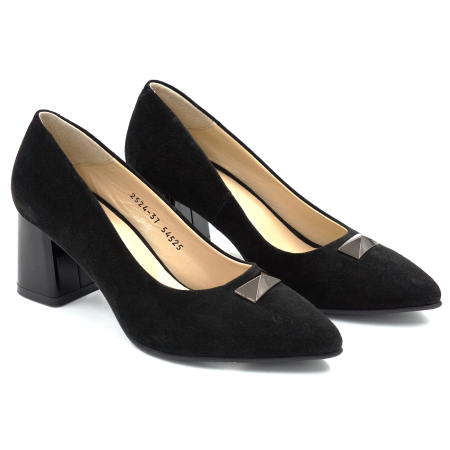 Pantofi dama din piele naturala intoarsa cu accesoriu in fata cu varf ascutit si toc de 6 cm 54525-25 [1]