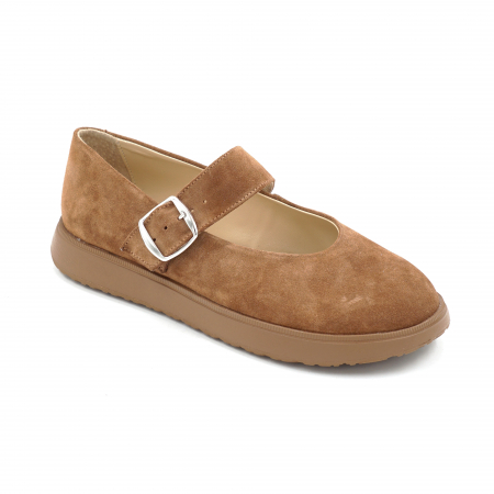 Pantofi dama tip barefoot din piele naturala intoarsa camel cu varf rotund si talpa de 2 cm 54725-3-25 [1]