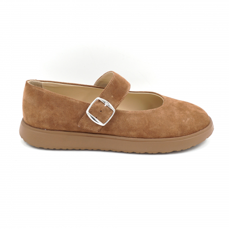 Pantofi casual & sport dama - Pantofi dama tip barefoot din piele naturala intoarsa camel cu varf rotund si talpa de 2 cm 54725-3-25