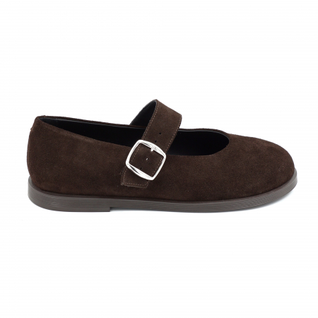 Pantofi dama - Pantofi dama tip barefoot din piele naturala intoarsa maro cu varf rotund si talpa de 1 cm 54725-5-25