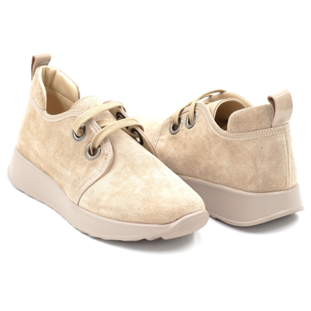 Pantofi dama tip adidas din piele naturala intoarsa bej cappucino cu varf rotund si talpa de 2 cm 52820-1-24 [3]