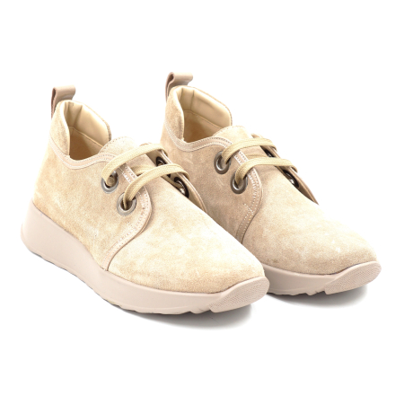 Pantofi dama tip adidas din piele naturala intoarsa bej cappucino cu varf rotund si talpa de 2 cm 52820-1-24 [2]