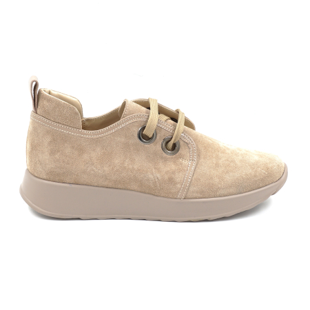 Pantofi casual & sport dama - Pantofi dama tip adidas din piele naturala intoarsa bej cappucino cu varf rotund si talpa de 2 cm 52820-1-24