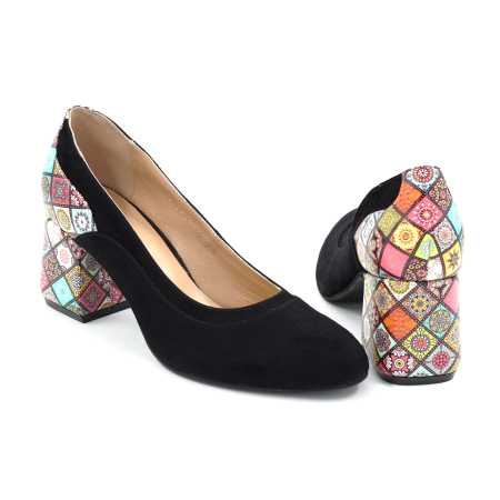 Pantofi dama din piele naturala intoarsa cu varf semirotund si toc imbracat de 6 cm 50520-25 [4]