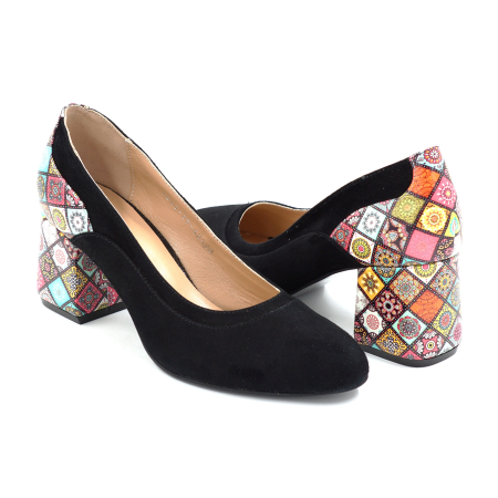 Pantofi dama din piele naturala intoarsa cu varf semirotund si toc imbracat de 6 cm 50520-25 [3]