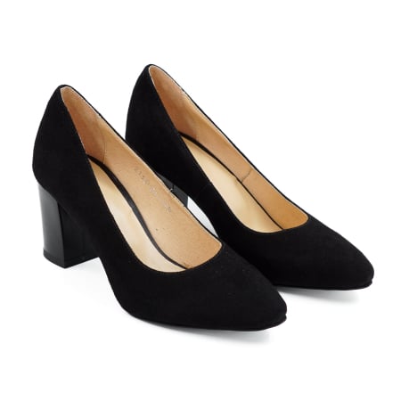 Pantofi dama din piele naturala intoarsa neagra, cu varf ascutit si toc mediu gros de 7 cm 0449-7-26 [2]