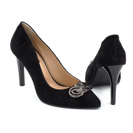 Pantofi dama din piele naturala intoarsa neagra cu varf ascutit stiletto si toc inalt subtire 9 cm 50625-2-25 [2]