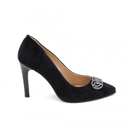 Pantofi dama din piele naturala intoarsa neagra cu varf ascutit stiletto si toc inalt subtire 9 cm 50625-2-25 [3]