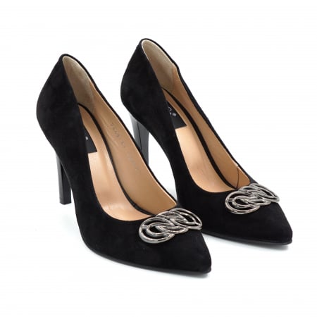 Pantofi dama din piele naturala intoarsa neagra cu varf ascutit stiletto si toc inalt subtire 9 cm 50625-2-25 [1]