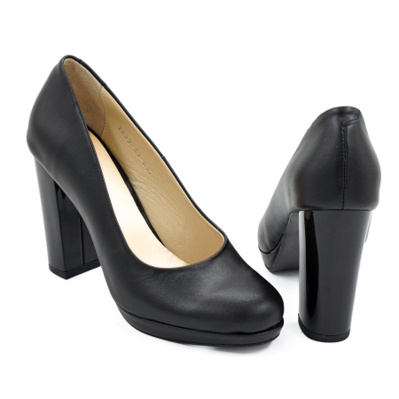 Pantofi dama din piele naturala neagra, cu varf rotund, platforma 1 cm si toc inalt gros 10 cm 0612-26 [4]