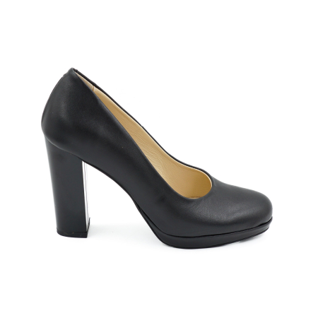 Pantofi elegant & office dama - Pantofi dama din piele naturala neagra, cu varf rotund, platforma 1 cm si toc inalt gros 10 cm 0612-26