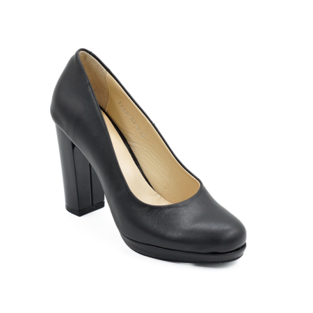Pantofi dama din piele naturala neagra, cu varf rotund, platforma 1 cm si toc inalt gros 10 cm 0612-26 [1]