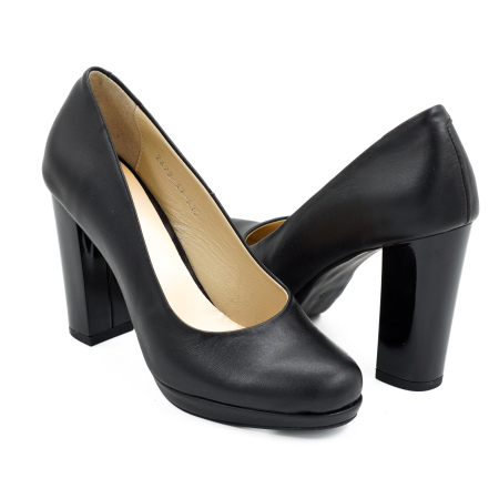 Pantofi dama din piele naturala neagra, cu varf rotund, platforma 1 cm si toc inalt gros 10 cm 0612-26 [3]