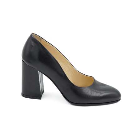 Pantofi elegant & office dama - Pantofi dama din piele naturala neagra, cu varf rotund si toc mediu gros 8 cm 8052-1-26