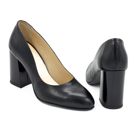 Pantofi dama din piele naturala neagra, cu varf rotund si toc mediu gros 8 cm 8052-1-26 [4]