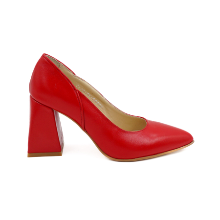 Pantofi dama din piele naturala rosie cu varf ascutit stiletto si toc mediu gros imbracat de 8 cm 50320-26 [0]
