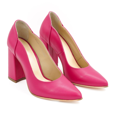 Pantofi dama din piele naturala fucsia, cu varf ascutit stiletto si toc inalt gros imbracat de 9 cm 59320-1-26 [2]