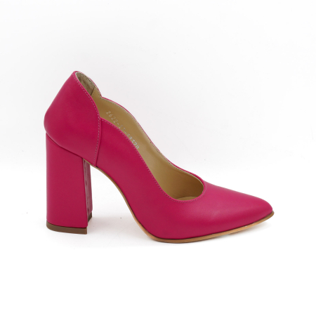 Pantofi dama - Pantofi dama din piele naturala fucsia, cu varf ascutit stiletto si toc inalt gros imbracat de 9 cm 59320-1-26