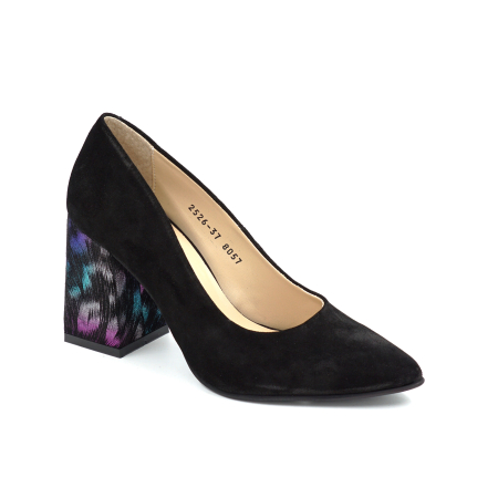 Pantofi dama din piele naturala intoarsa negru cu varf ascutit si toc imbracat de 8 cm 8057-13-25 [4]