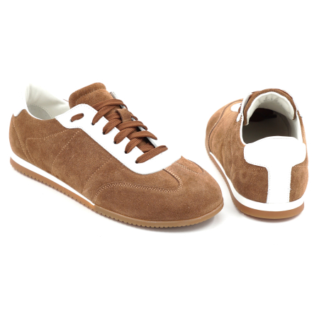 Pantofi dama tip adidas din piele naturala intoarsa maro coniac si alba cu varf rotund si talpa de 1 cm 50126-26 [4]