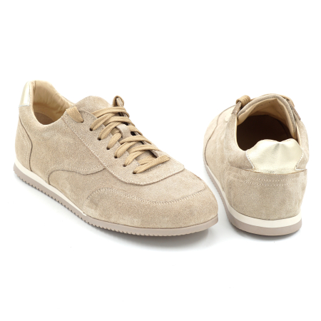 Pantofi dama tip adidas din piele naturala intoarsa bej cappucino cu varf rotund si talpa de 1 cm 50426-26 [1]