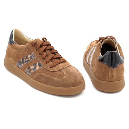 Pantofi dama tip adidas din piele naturala intoarsa maro coniac si cu imprimeu leopard cu varf rotund si talpa de 2 cm 50326-1-26 [4]