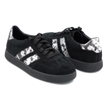 Pantofi dama tip adidas din piele naturala intoarsa neagra si cu imprimeu sarpe varf rotund si talpa de 2 cm 50326-26 [2]