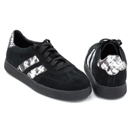 Pantofi dama tip adidas din piele naturala intoarsa neagra si cu imprimeu sarpe varf rotund si talpa de 2 cm 50326-26 [4]
