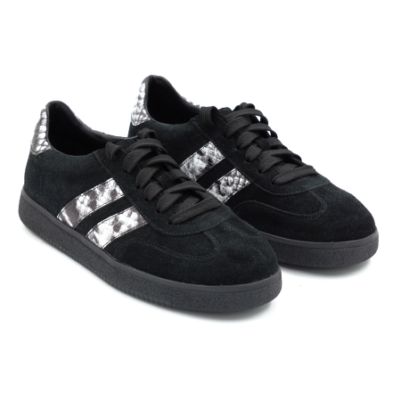 Pantofi dama tip adidas din piele naturala intoarsa neagra si cu imprimeu sarpe varf rotund si talpa de 2 cm 50326-26 [5]