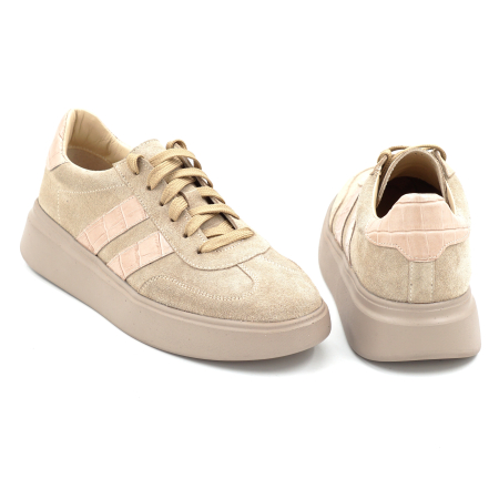 Pantofi dama tip adidas din piele naturala intoarsa bej cappucino cu varf rotund si talpa de 3 cm 50326-2-26 [4]