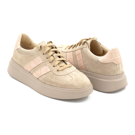 Pantofi dama tip adidas din piele naturala intoarsa bej cappucino cu varf rotund si talpa de 3 cm 50326-2-26 [3]