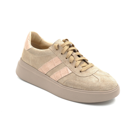 Pantofi dama tip adidas din piele naturala intoarsa bej cappucino cu varf rotund si talpa de 3 cm 50326-2-26 [1]