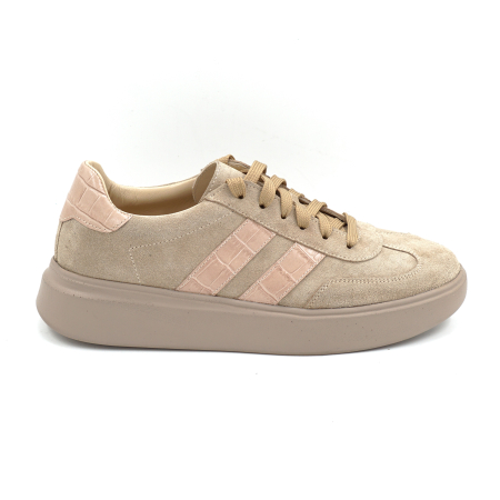 Pantofi casual & sport dama - Pantofi dama tip adidas din piele naturala intoarsa bej cappucino cu varf rotund si talpa de 3 cm 50326-2-26