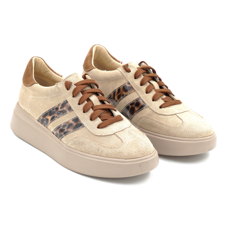 Pantofi dama tip adidas din piele naturala intoarsa bej cappucino si cu imprimeu leopard cu varf rotund si talpa de 3 cm 50326-3-26 [2]