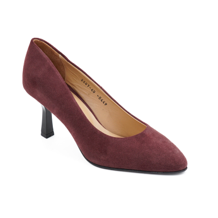 Pantofi dama din piele naturala intoarsa visinie, cu varf ascutit si toc mediu subtire de 7 cm 0449-10-26 [1]