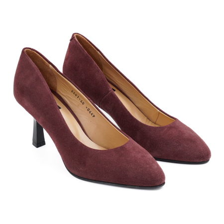 Pantofi dama din piele naturala intoarsa visinie, cu varf ascutit si toc mediu subtire de 7 cm 0449-10-26 [2]