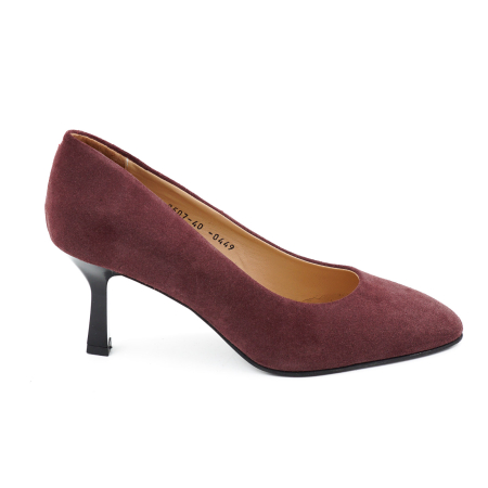 Pantofi dama - Pantofi dama din piele naturala intoarsa visinie, cu varf ascutit si toc mediu subtire de 7 cm 0449-10-26