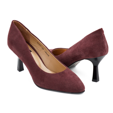 Pantofi dama din piele naturala intoarsa visinie, cu varf ascutit si toc mediu subtire de 7 cm 0449-10-26 [3]