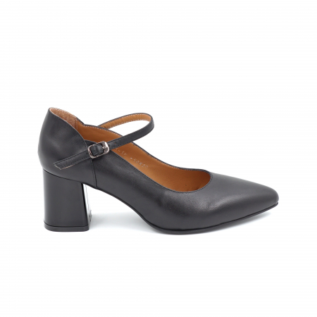 Pantofi dama - Pantofi dama din piele naturala neagra cu varf ascutit stiletto si toc mic gros 6 cm 50820-5-25