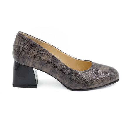 Pantofi dama - Pantofi dama din piele naturala lacuita croco maro, cu varf rotund si toc mic gros de 6 cm 6055-26