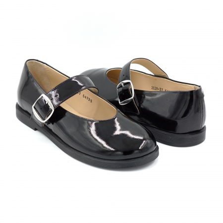 Pantofi dama tip barefoot din piele naturala lacuita neagra cu varf rotund si talpa de 1 cm 54725-25 [3]