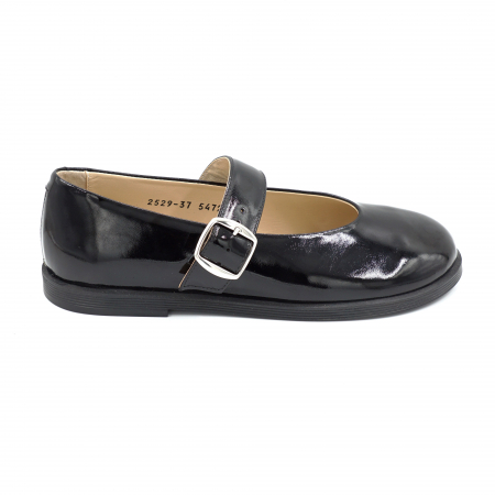 Pantofi casual & sport dama - Pantofi dama tip barefoot din piele naturala lacuita neagra cu varf rotund si talpa de 1 cm 54725-25